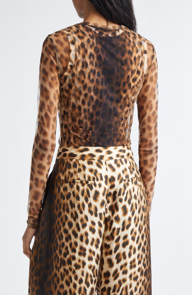 SPORTMAX Ebu Leopart Print Layered Mesh Top, Alternate, color, Beige Shaded