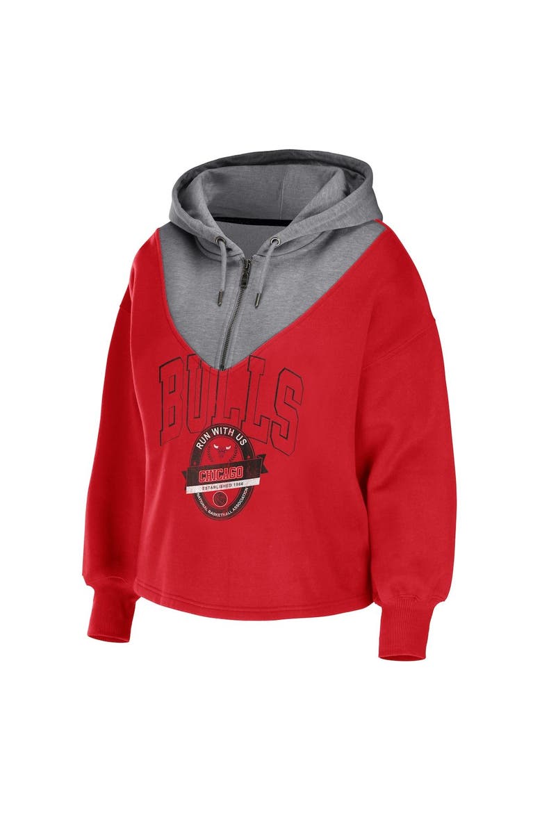 Women's WEAR by Erin Andrews Red Chicago Bulls Pieced Quarter-Zip Hoodie Jacket, Alternate, color, Red