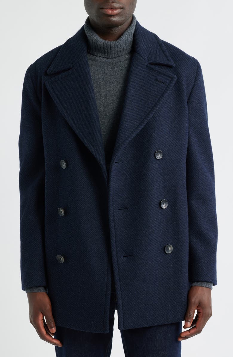 Hart Schaffner Marx Everett Wool Blend Twill Peacoat, Alternate, color, Navy Twill