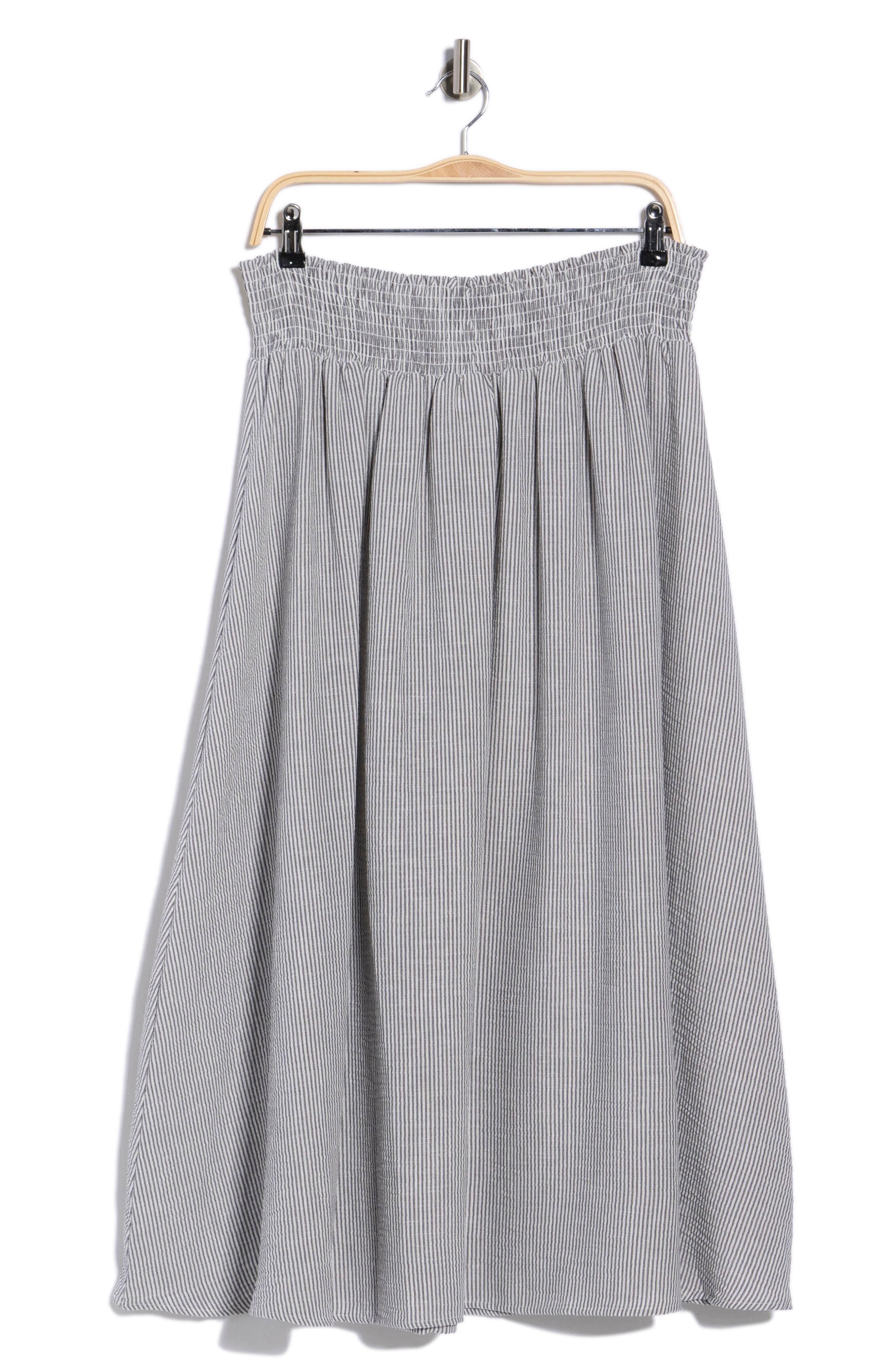 Renee C Pinstripe Smocked Waist Cotton Blend Skirt