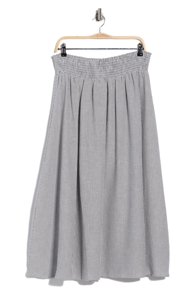 Pinstripe Smocked Waist Cotton Blend Skirt, Alternate, color, BLACK