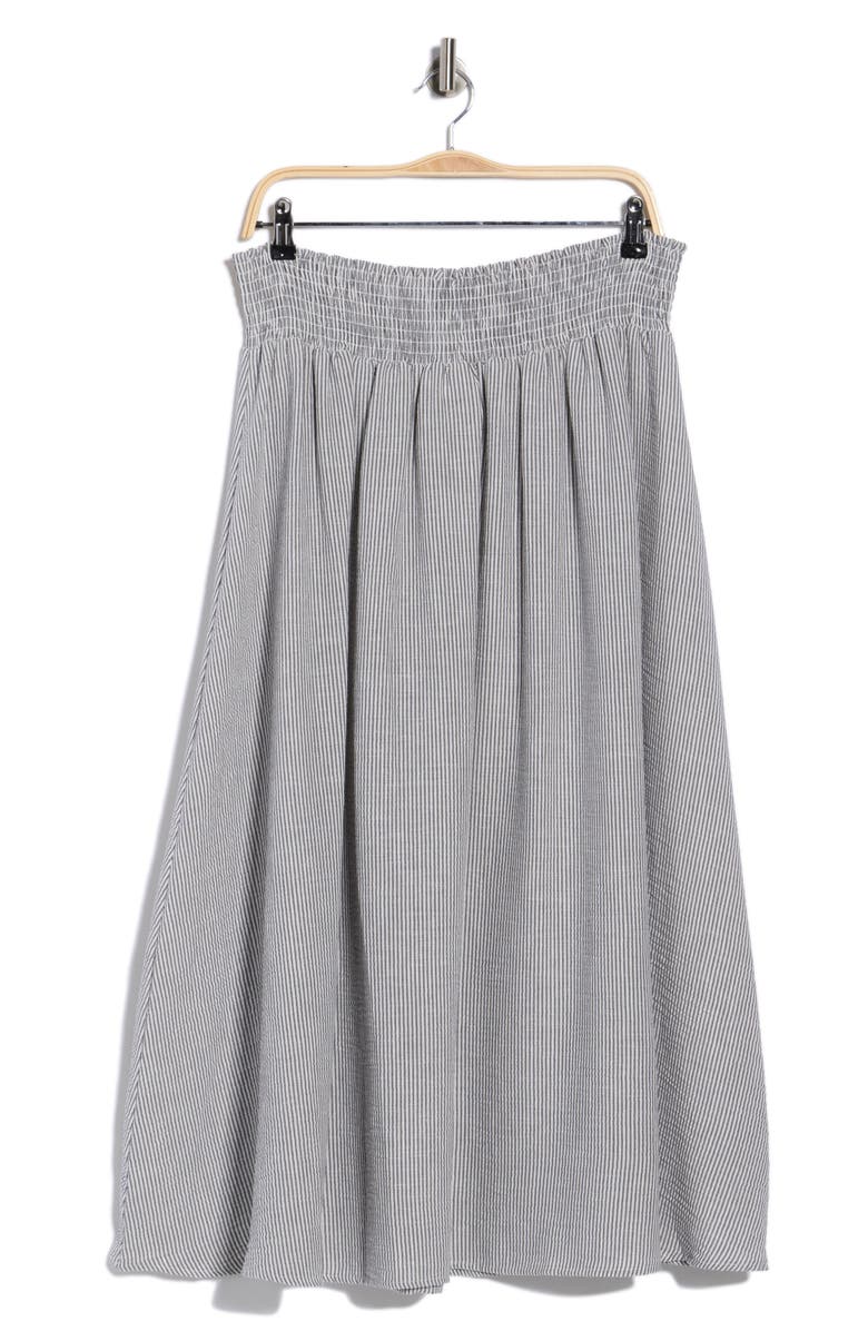 Renee C Pinstripe Smocked Waist Cotton Blend Skirt, Main, color, Black
