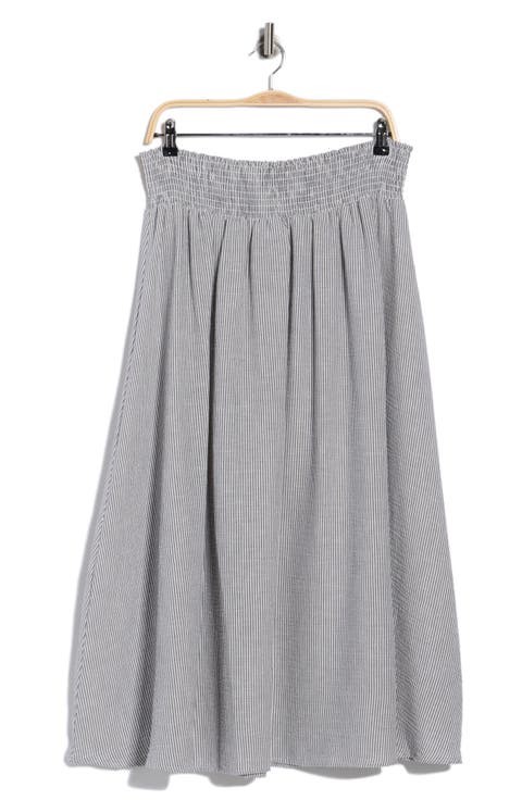 Pinstripe Smocked Waist Cotton Blend Skirt (Plus)