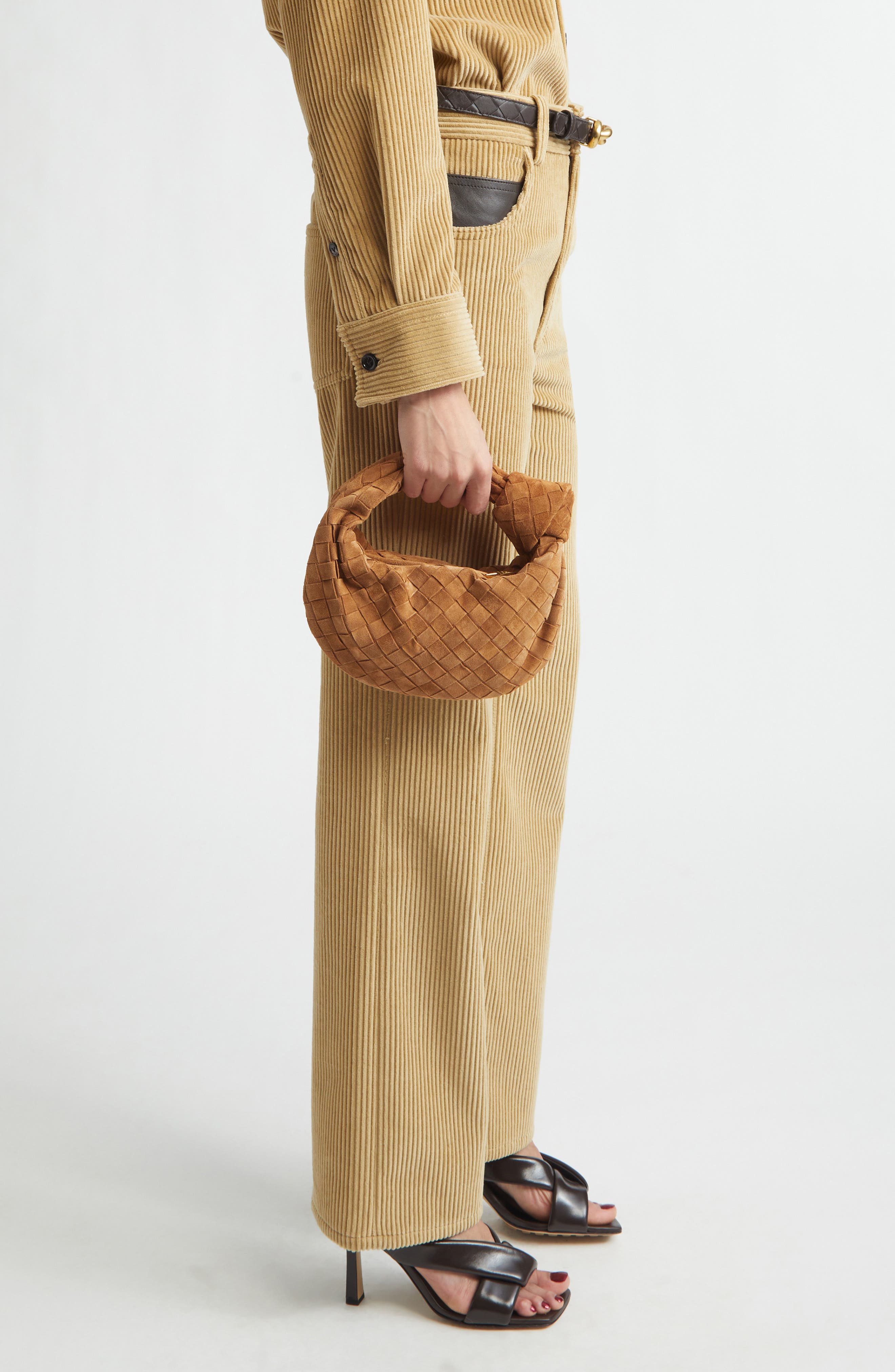 Bottega Veneta Mini Jodie Suede Top Handle Bag, Alternate, color, 2588 Amber-Gold