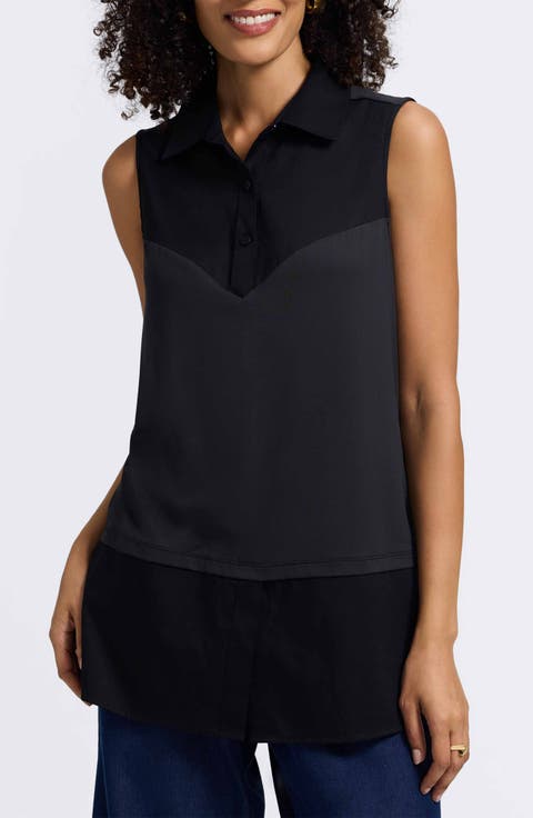 Sasha Mixed Media Sleeveless Layered Shirt