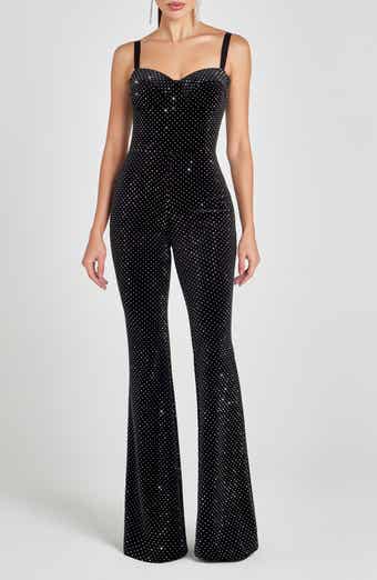 Roxanne Crystal Velvet Flare Leg Jumpsuit