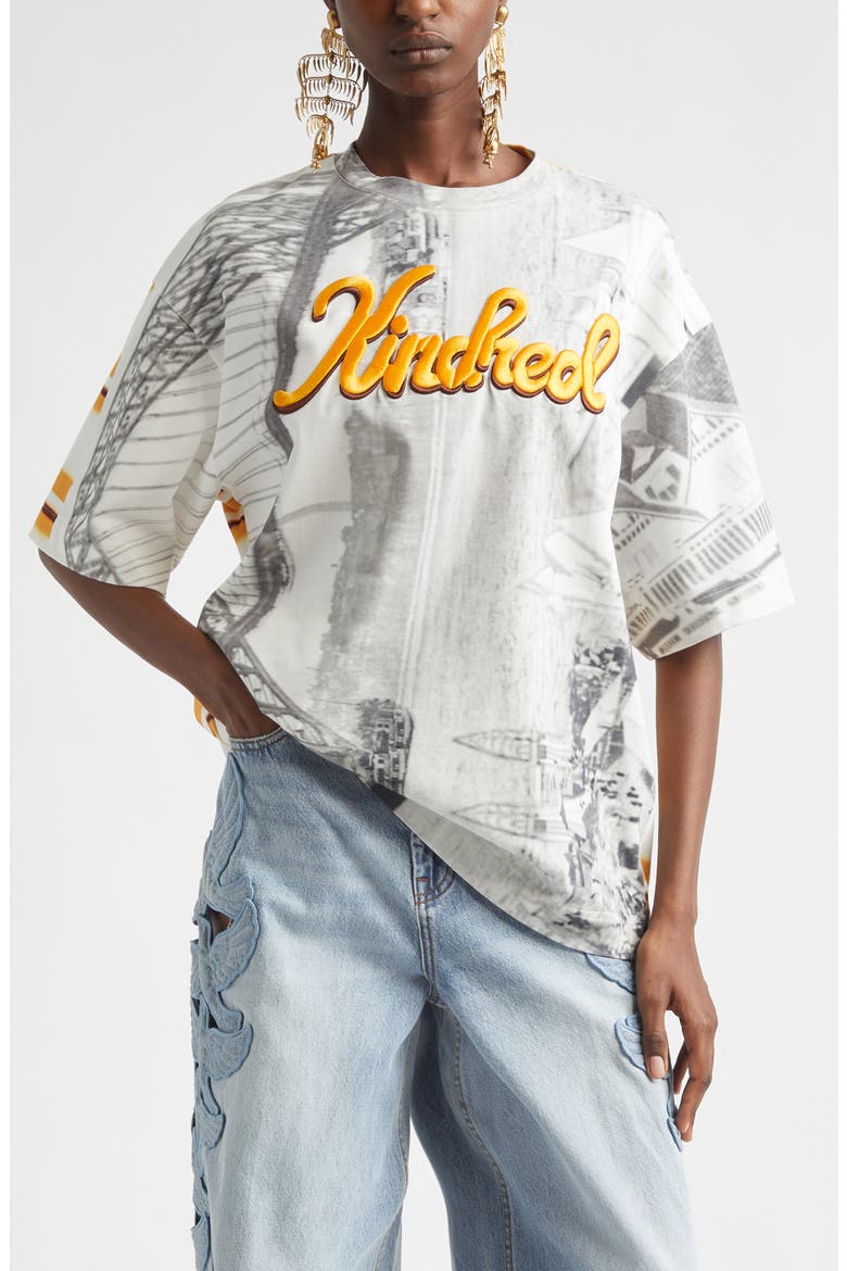 Alchemy Oversize Embroidered Cotton Graphic T-Shirt, Main, color, GOLDEN STRIPE