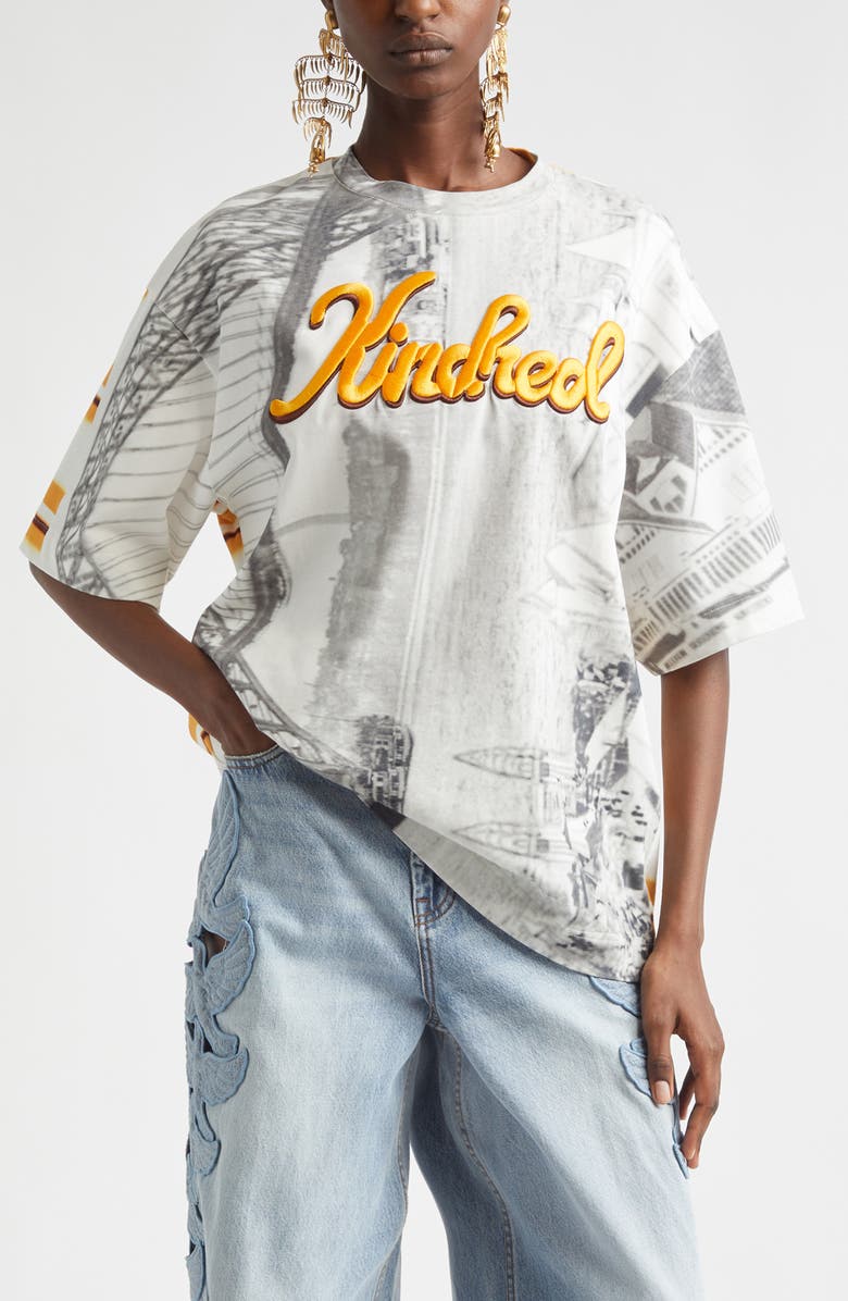 Zimmermann Alchemy Oversize Embroidered Cotton Graphic T-Shirt, Main, color, Golden Stripe