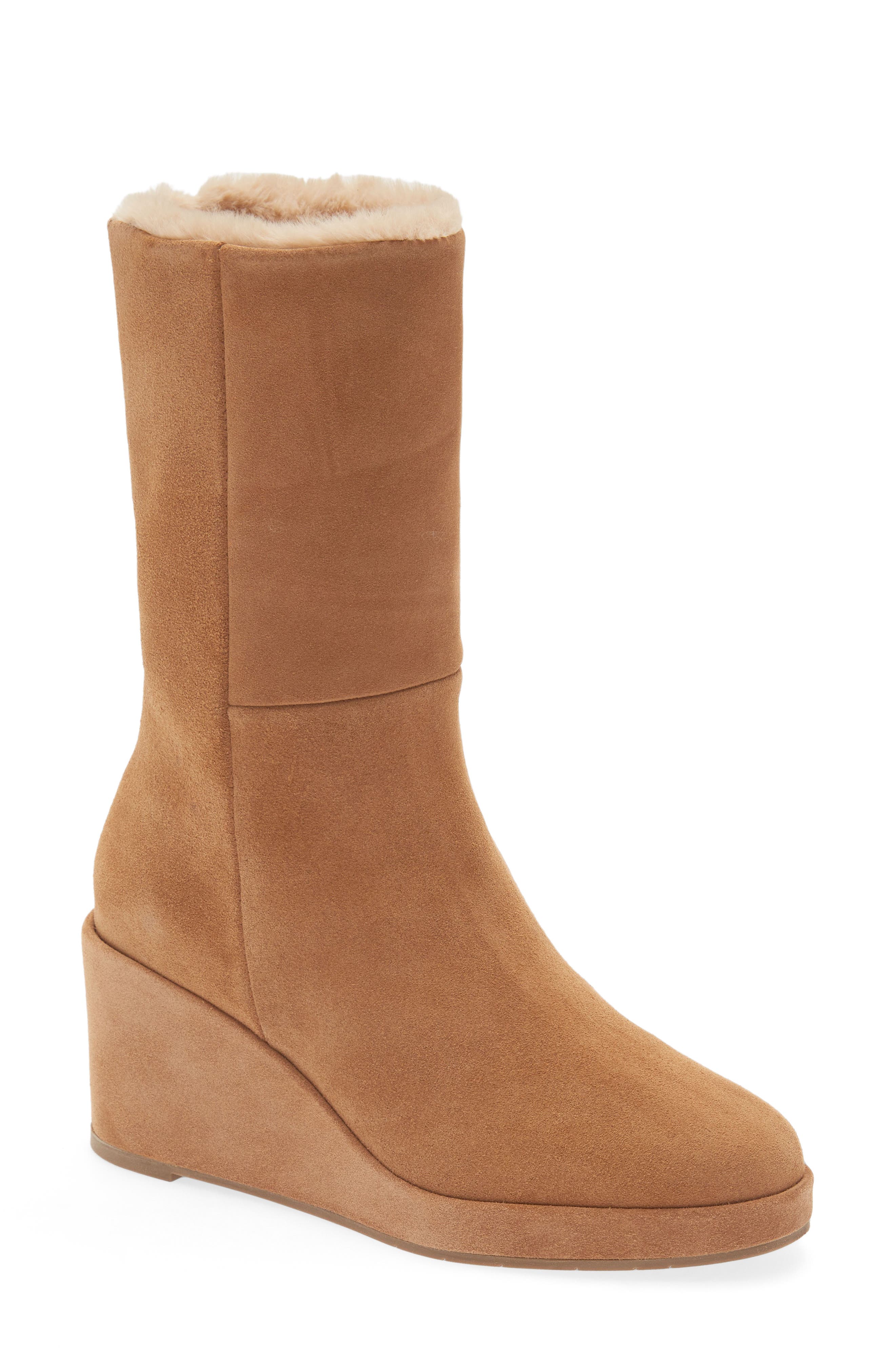 Aquatalia Imperia Faux Fur Lined Wedge Bootie, Main, color, 