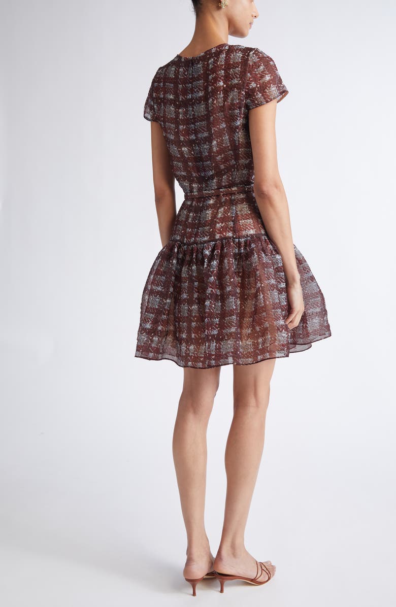 Oscar de la Renta Textured Plaid Drop Waist Dress, Alternate, color, Burgundy/ Blue