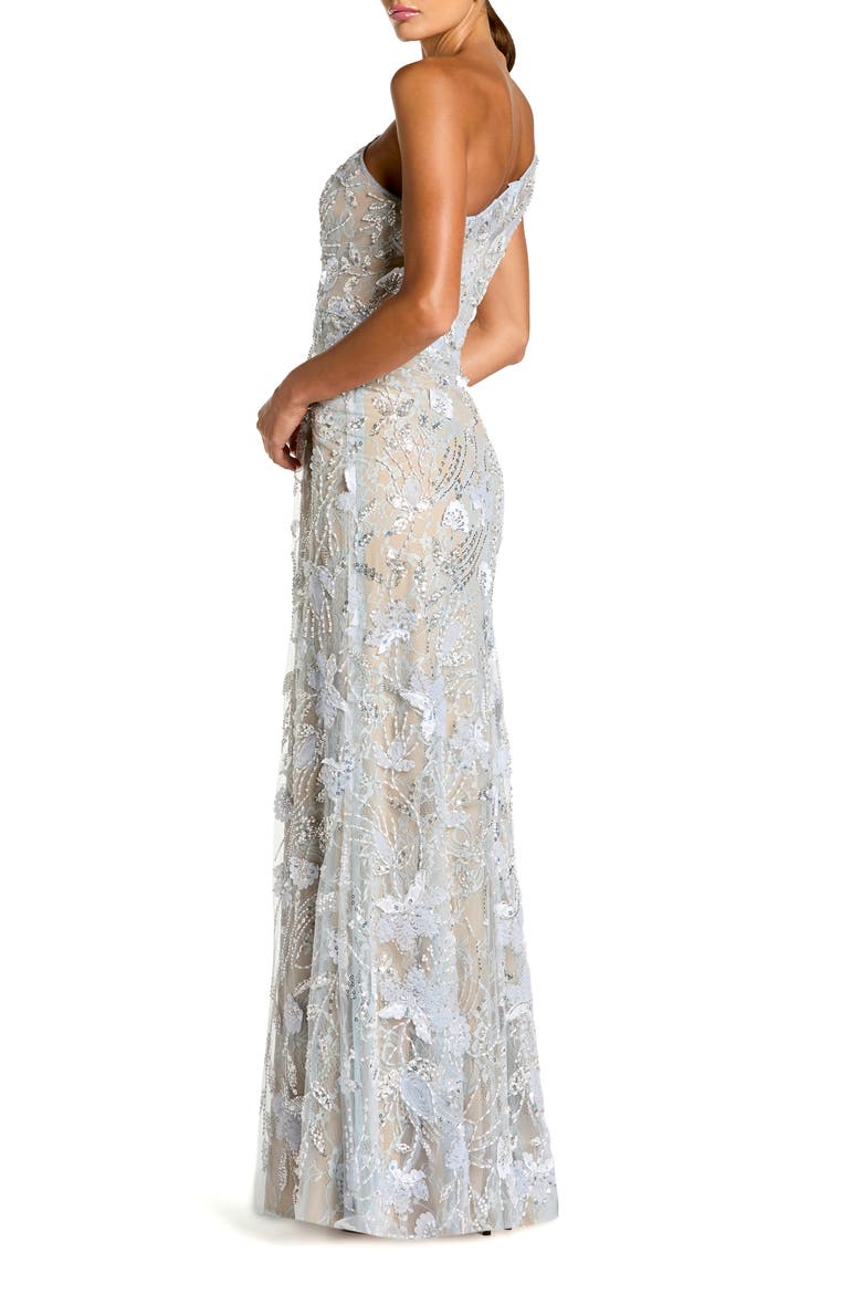 Petite One Shoulder Lace Embroidered A Line Gown, Alternate, color, Powder Blue