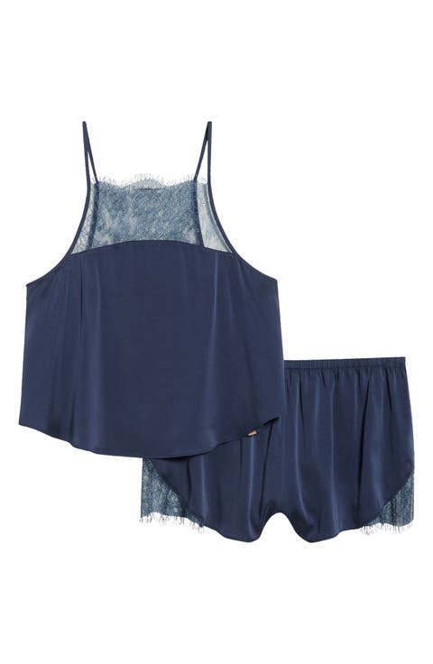 Lace Trim Washable Silk Short Pajamas