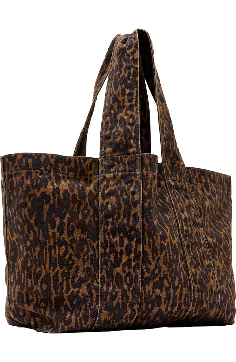 AllSaints Izzy Leopard Print Denim Tote, Alternate, color, Leopard Brown