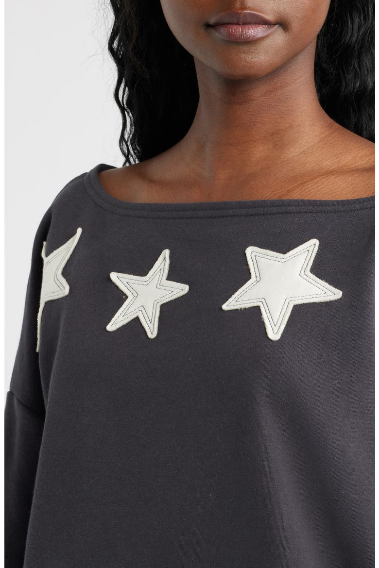 Star Appliqué Off the Shoulder Sweatshirt, Alternate, color, PHANTOM