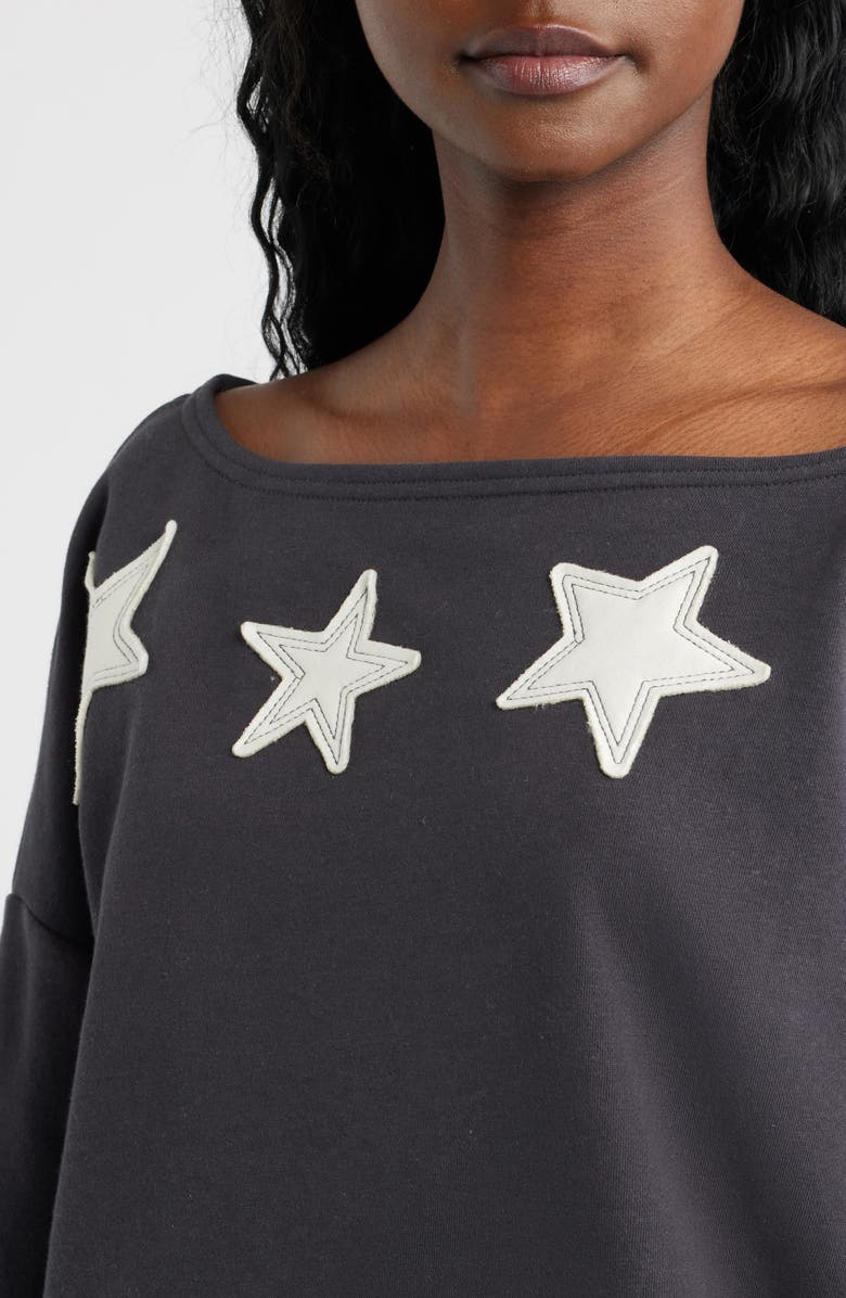 Vinyl Icons Star Appliqué Off the Shoulder Sweatshirt, Alternate, color, Phantom