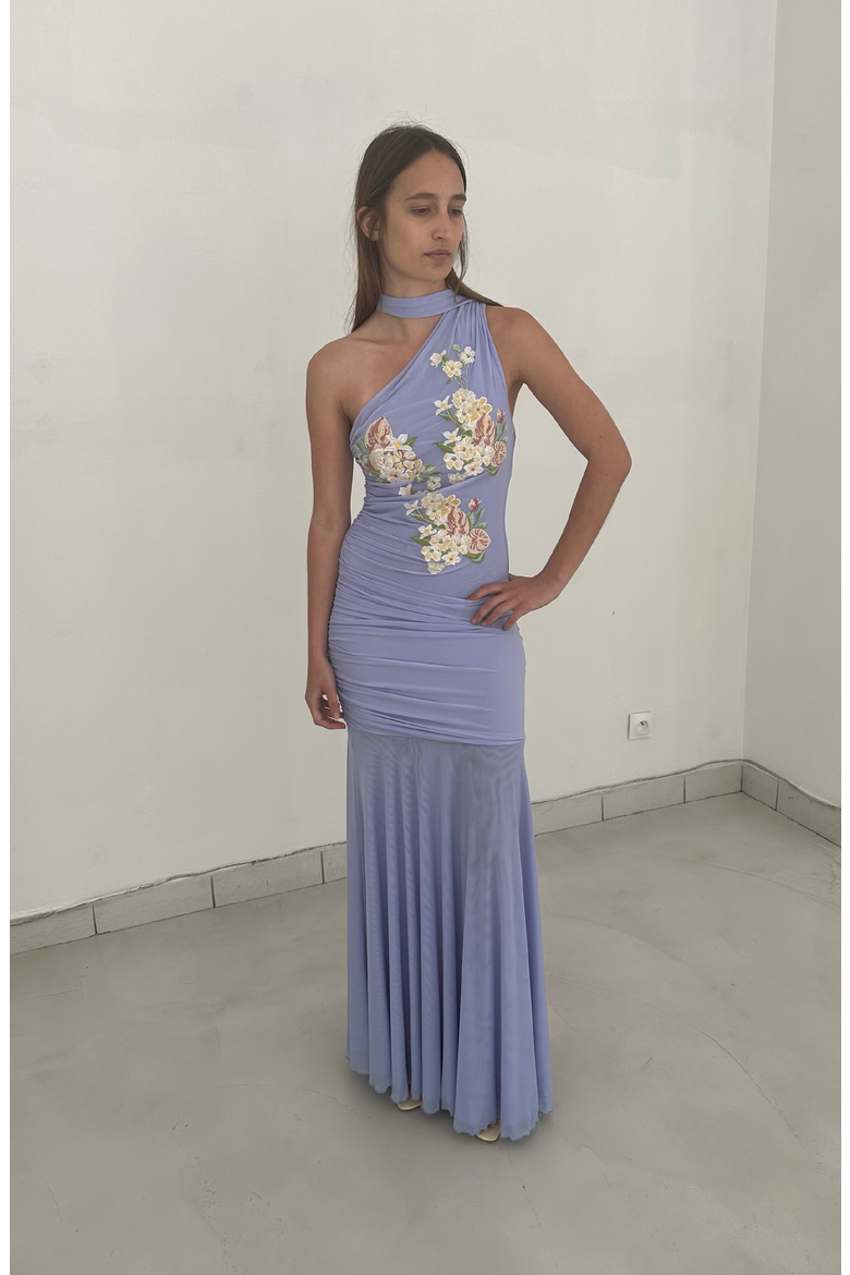 Alba Floral Embroidered Mesh Dress, Alternate, color, Periwinkle