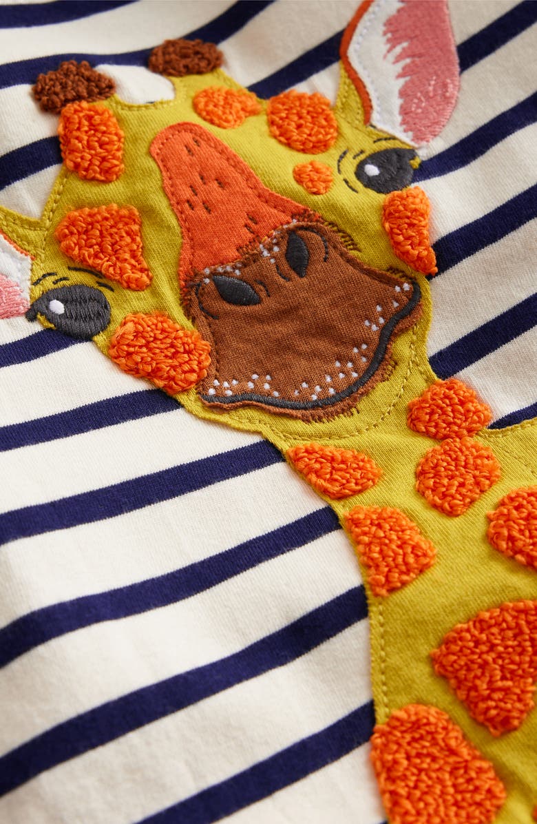 Mini Boden Kids' Stripe Giraffe Appliqué Cotton T-Shirt, Alternate, color, 
