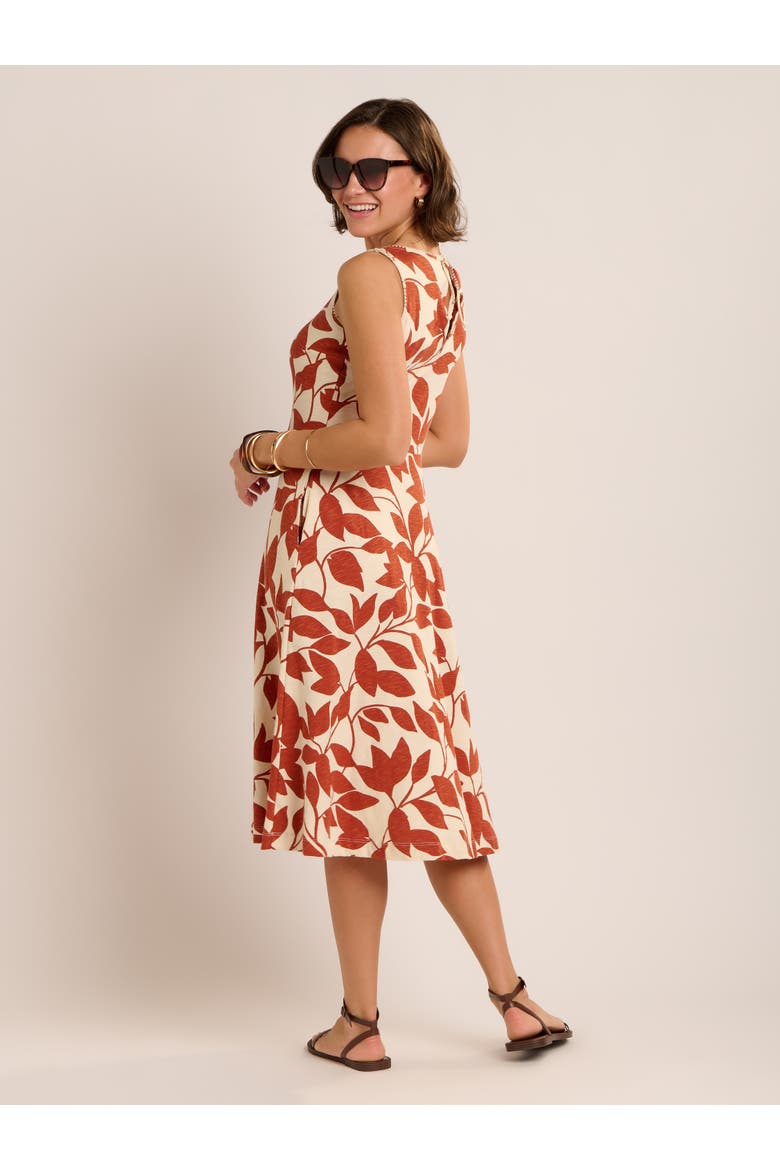 Adla Trailing Leaf Print Midi Dress, Alternate, color, Brown