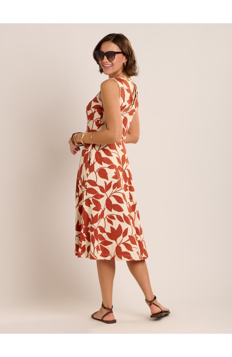 Brakeburn Adla Trailing Leaf Print Midi Dress, Alternate, color, Brown
