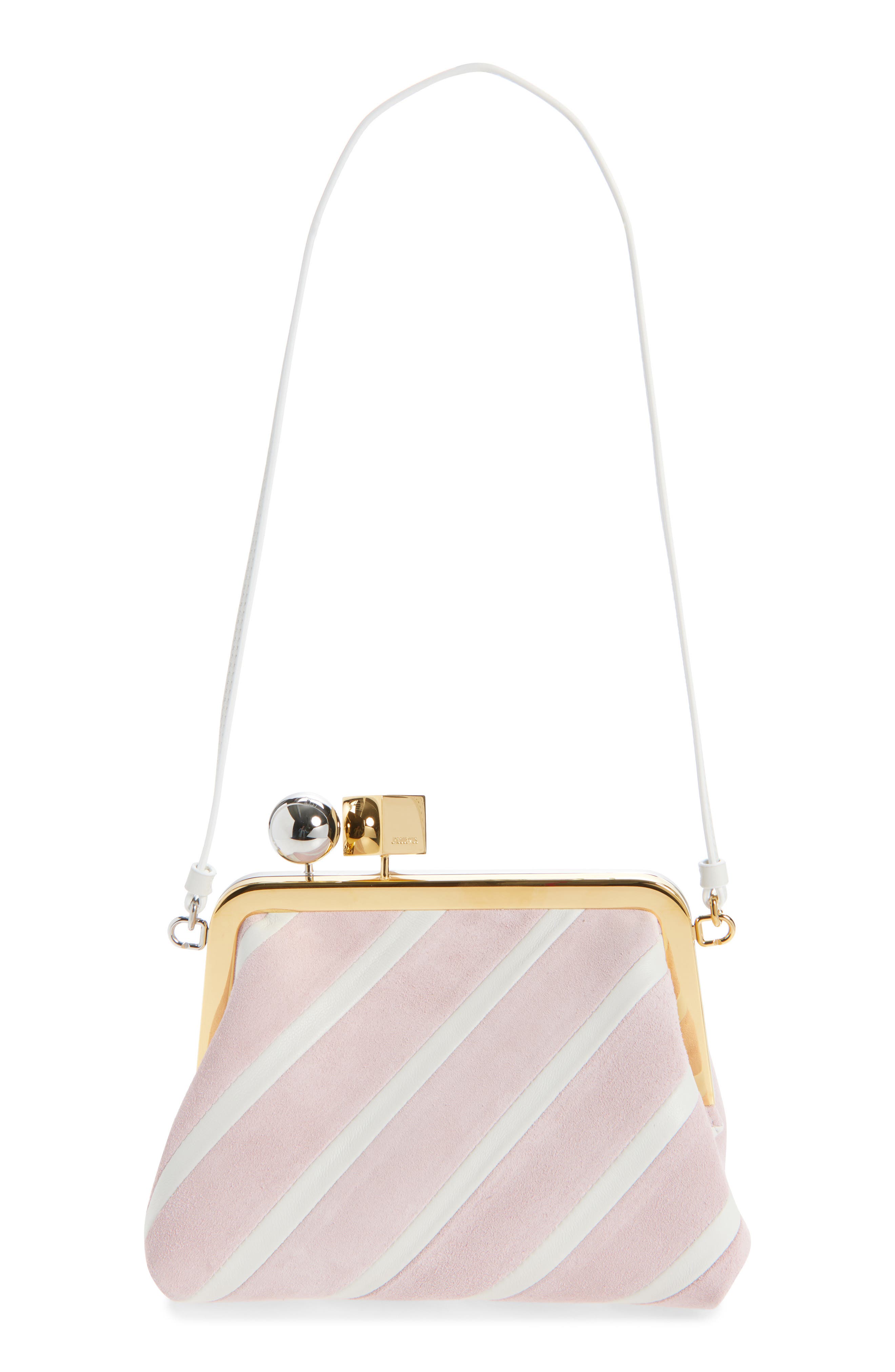 Jacquemus Le Berlingot Stripe Leather Frame Shoulder Bag, Main, color, Light Pink / White 4Rs