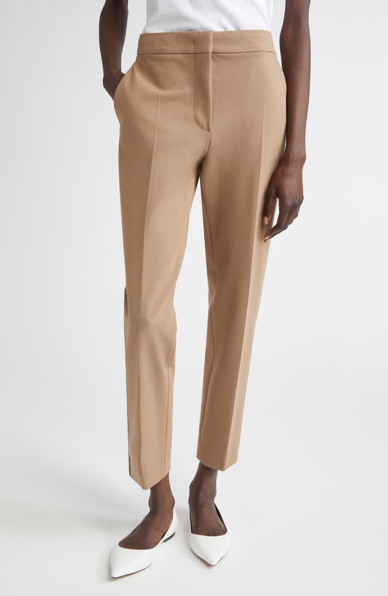 Max Mara Pegno Slim Fit Jersey Ankle Pants, Main, color, Hazelnut Brown