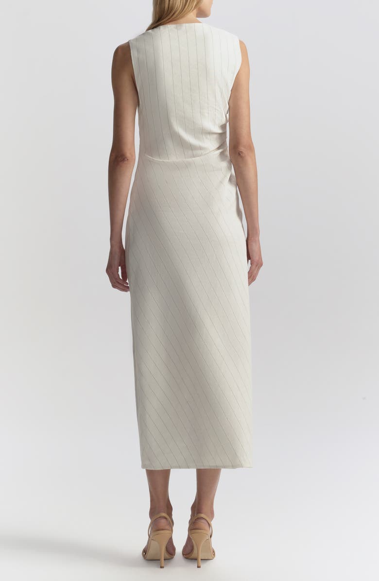 A.L.C. Caroline Pinstripe Side Ruched Linen Blend Dress, Alternate, color, Pearl/ Brown