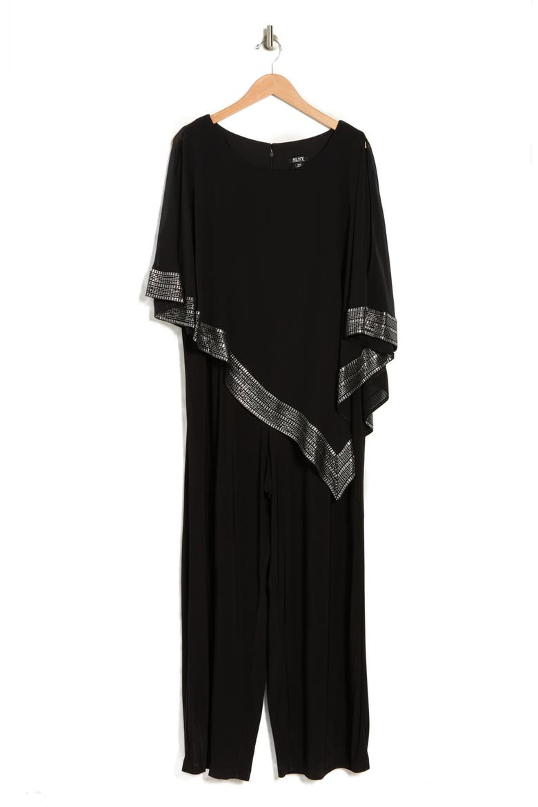 Foil Trim Asymmetric Popover Jumpsuit, Alternate, color, BLACK