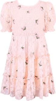 Zunie Kids' Floral Embroidered Lace Tiered Dress