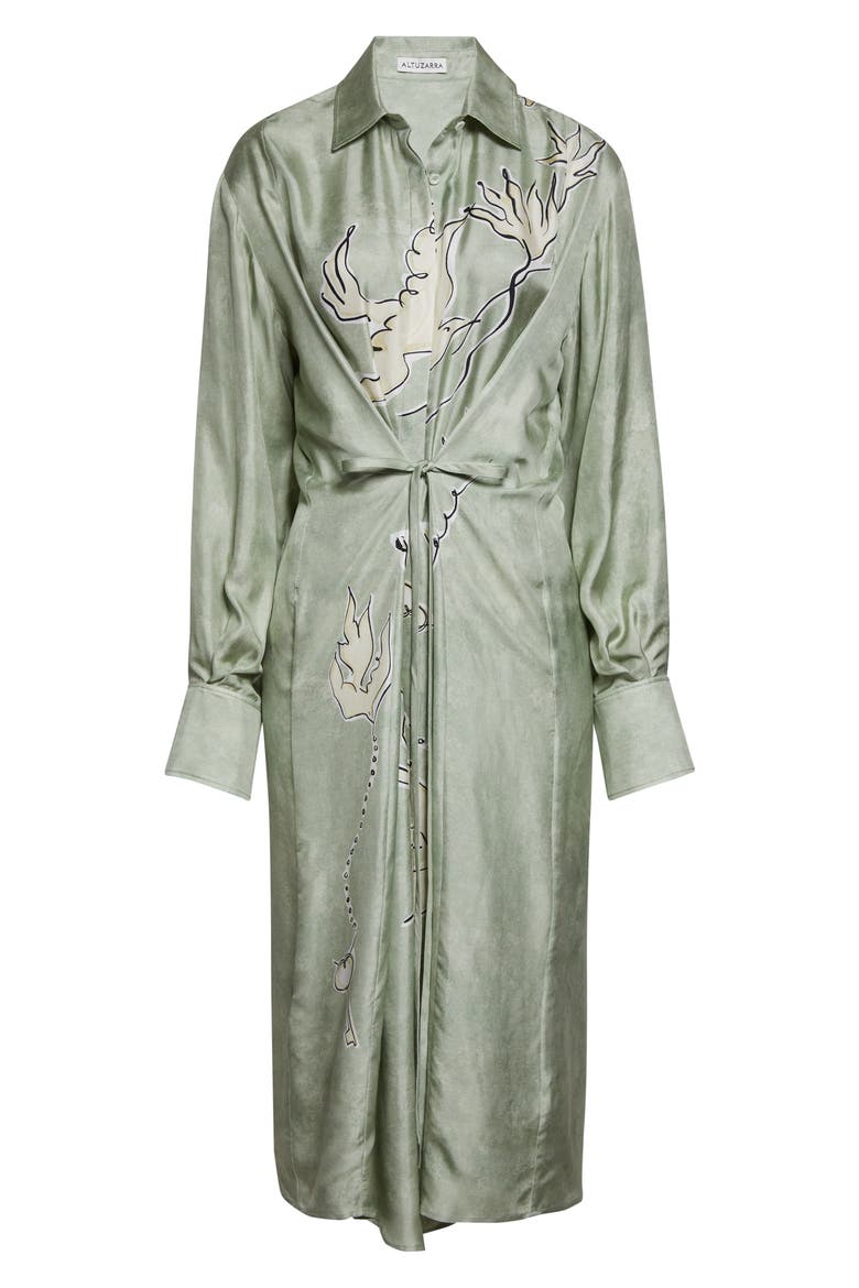 Floyd Long Sleeve Silk Shirtdress, Alternate, color, 379398 DESERT SAGE BIRD
