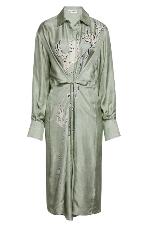 Floyd Long Sleeve Silk Shirtdress