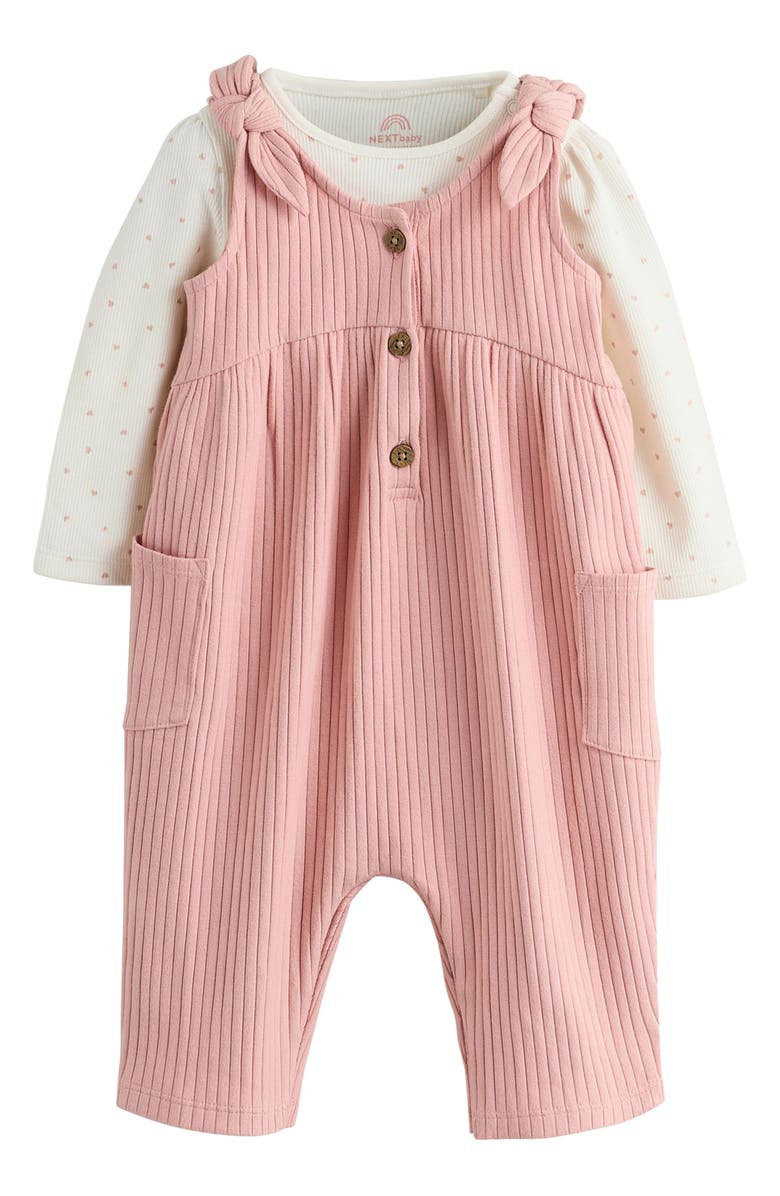 NEXT Long Sleeve Bodysuit & Ribbed Overalls Set, Main, color, Pink