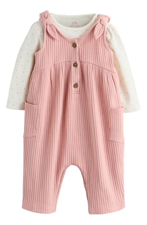 Next Long Sleeve Bodysuit & Ribbed Overalls Set In Pink