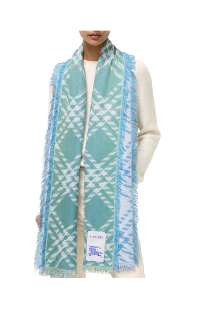 Gradient Check Wool Silk Scarf, Alternate, color, Racquet green