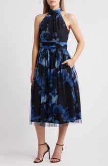 Eliza J Floral Fit & Flare Ilusion Lace Midi Dress