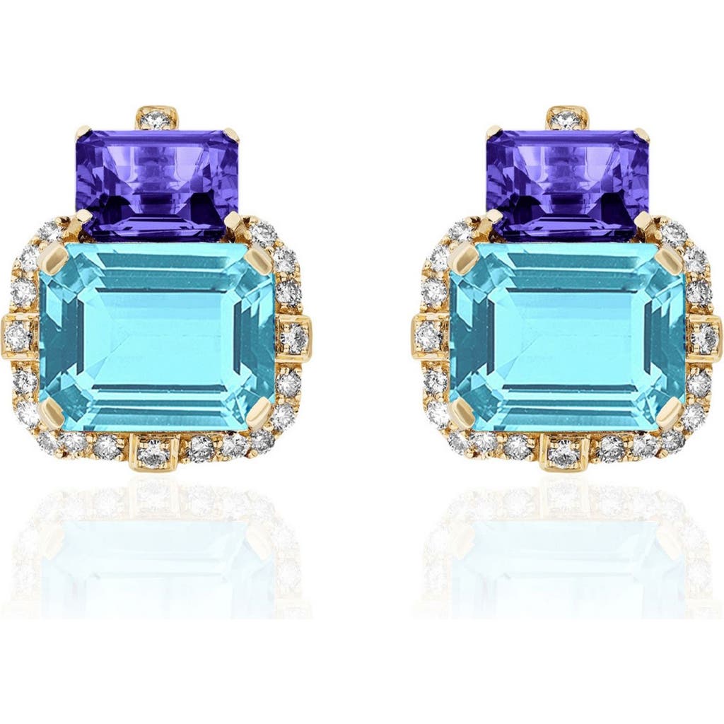 Goshwara 18k Yellow Gold Gossip Two Tier Multi-stone Earrings In Purple