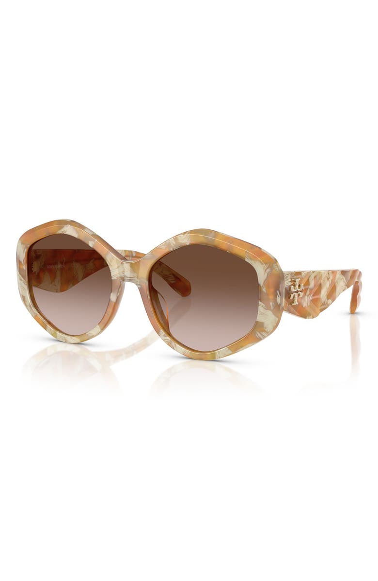 Tory Burch Kira 55mm Geometric Sunglasses, Alternate, color, Honey Horn