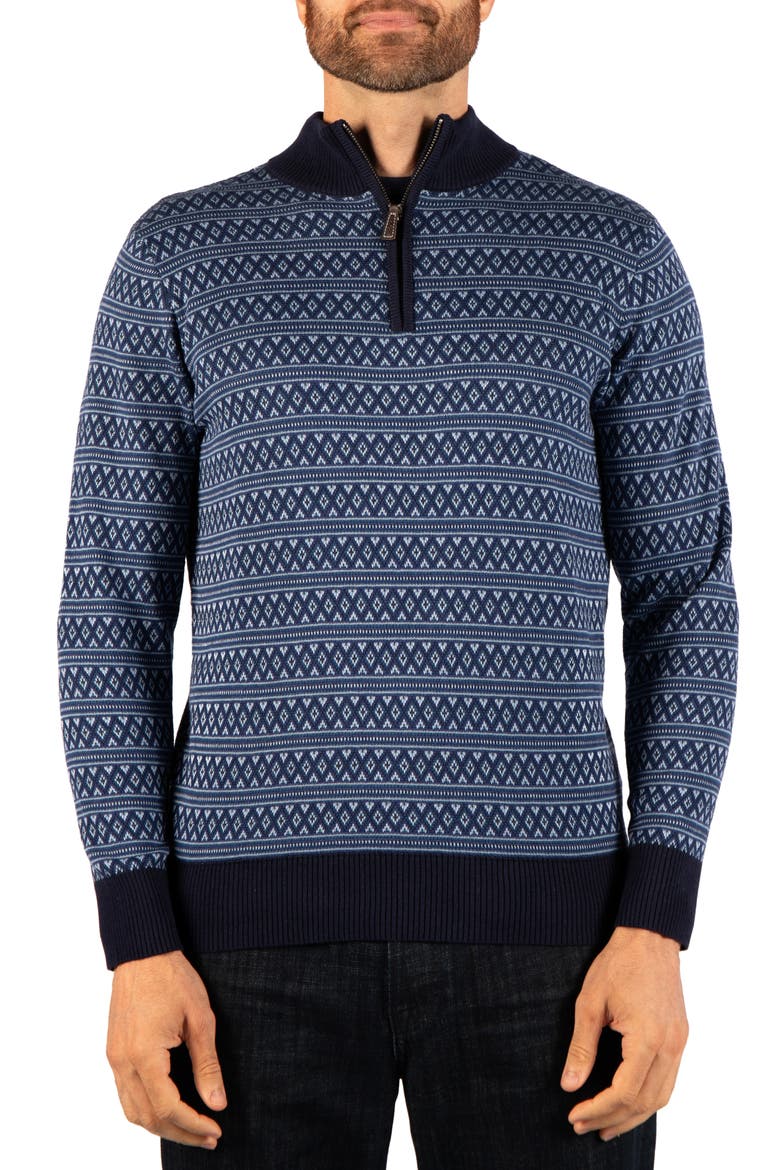Fair Isle Quarter Zip Sweater, Main, color, DENIM