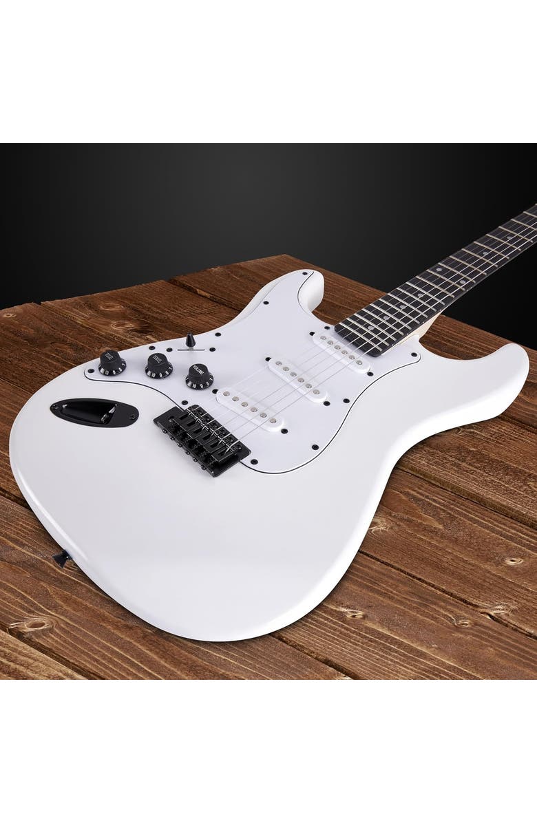 Lyxpro CS 39 Left Hand Electric Guitar Kit for Beginner with Amp Cable, 6 Picks & Guide, Alternate, color, White