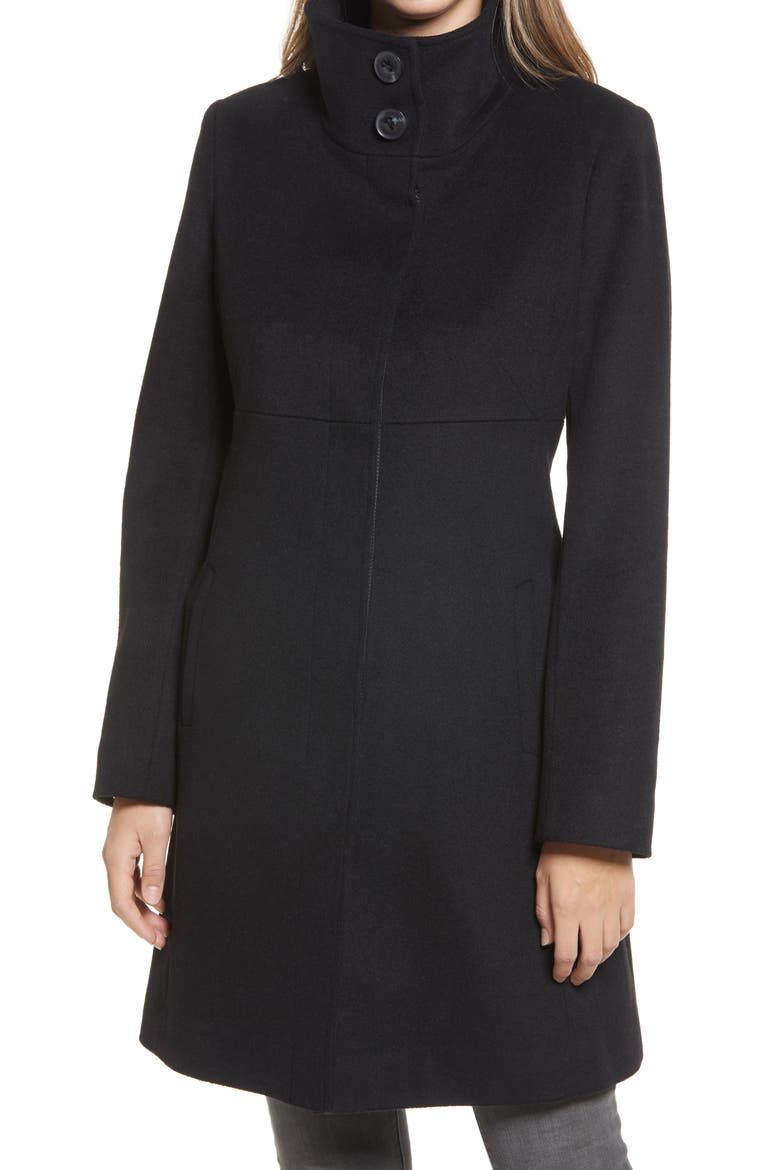 Stand Collar Wool Blend Coat, Alternate, color, BLACK