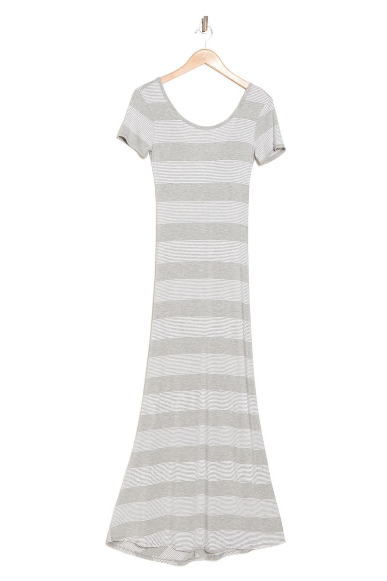 Stripe Short Sleeve Rib Maxi Dress, Alternate, color, HEATHER GREY