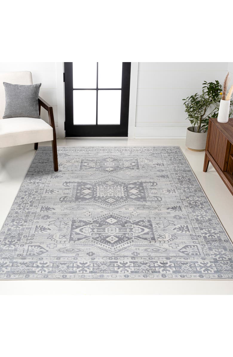 JONATHAN Y Modern Persian Vintage Medallion Area Rug, Alternate, color, Light Grey