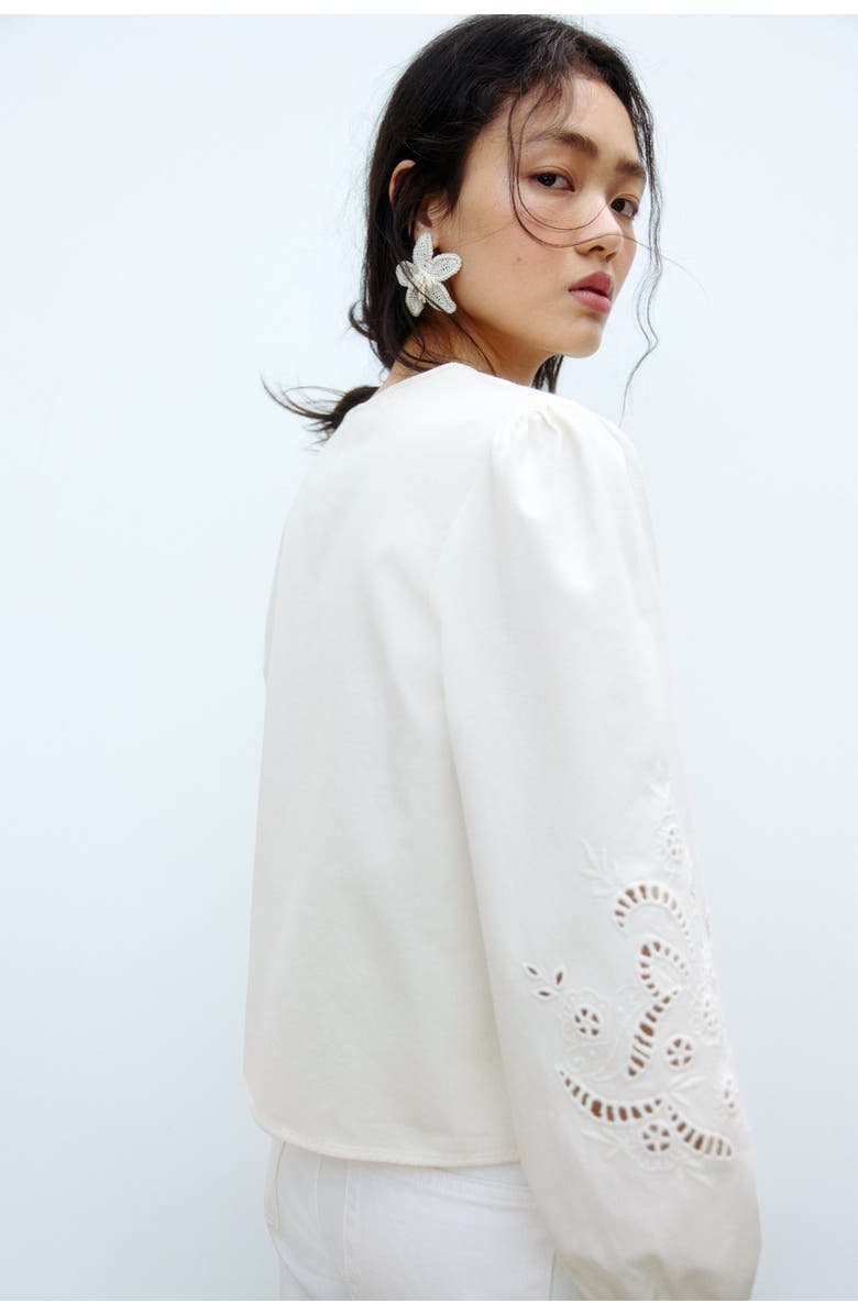 H&M Tie-detail Broderie Anglaise Jacket, Alternate, color, Cream