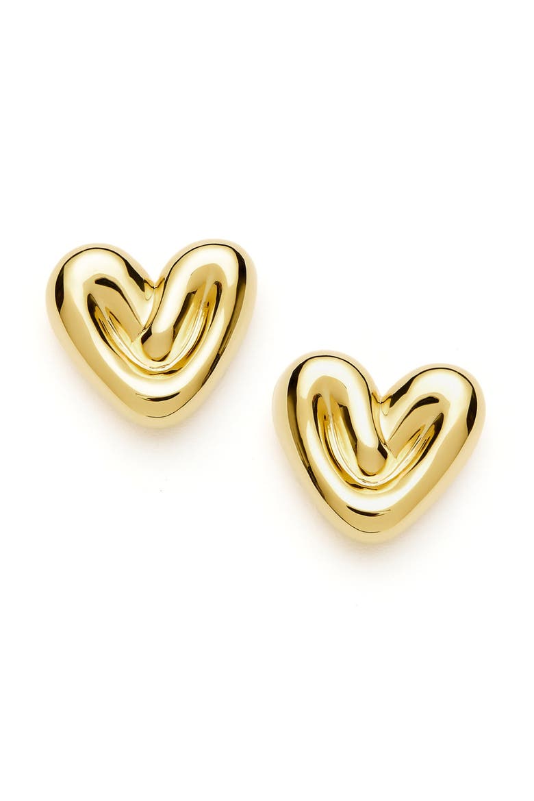 Puffy Heart Stud Earrings, Main, color, GOLD