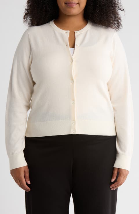 Crewneck Button Front Cardigan (Plus)