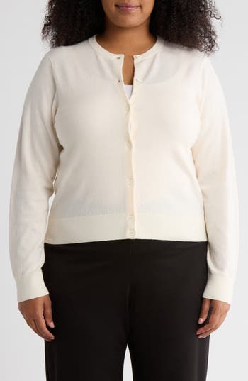 Nordstrom Rack Crewneck Button Front Cardigan In Neutral
