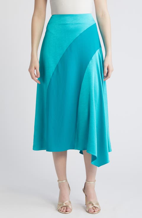 Bolsena Side Drape Satin Midi Skirt