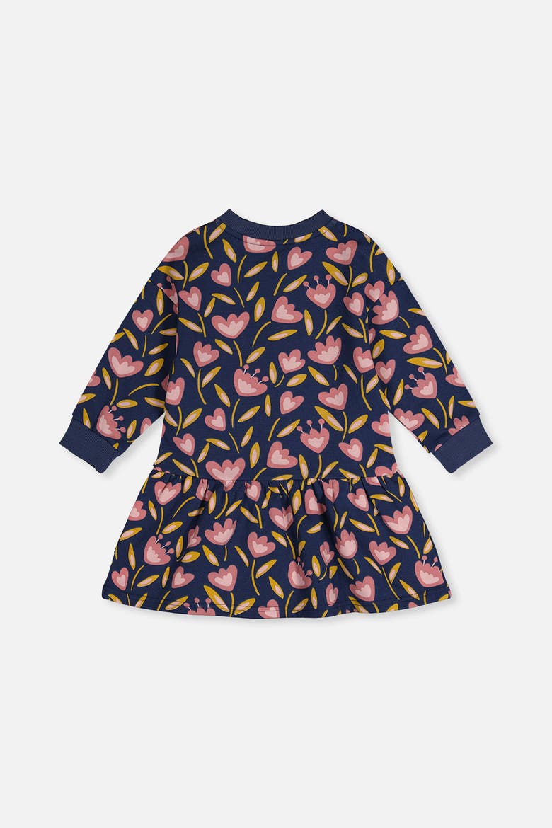 French Terry Raglan Sleeve Gathered Skirt Dress, Alternate, color, Blue Tulip Print