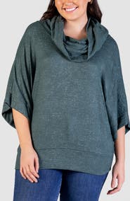 24seven Comfort Apparel Cowl Neck Elbow Sleeve Sweater