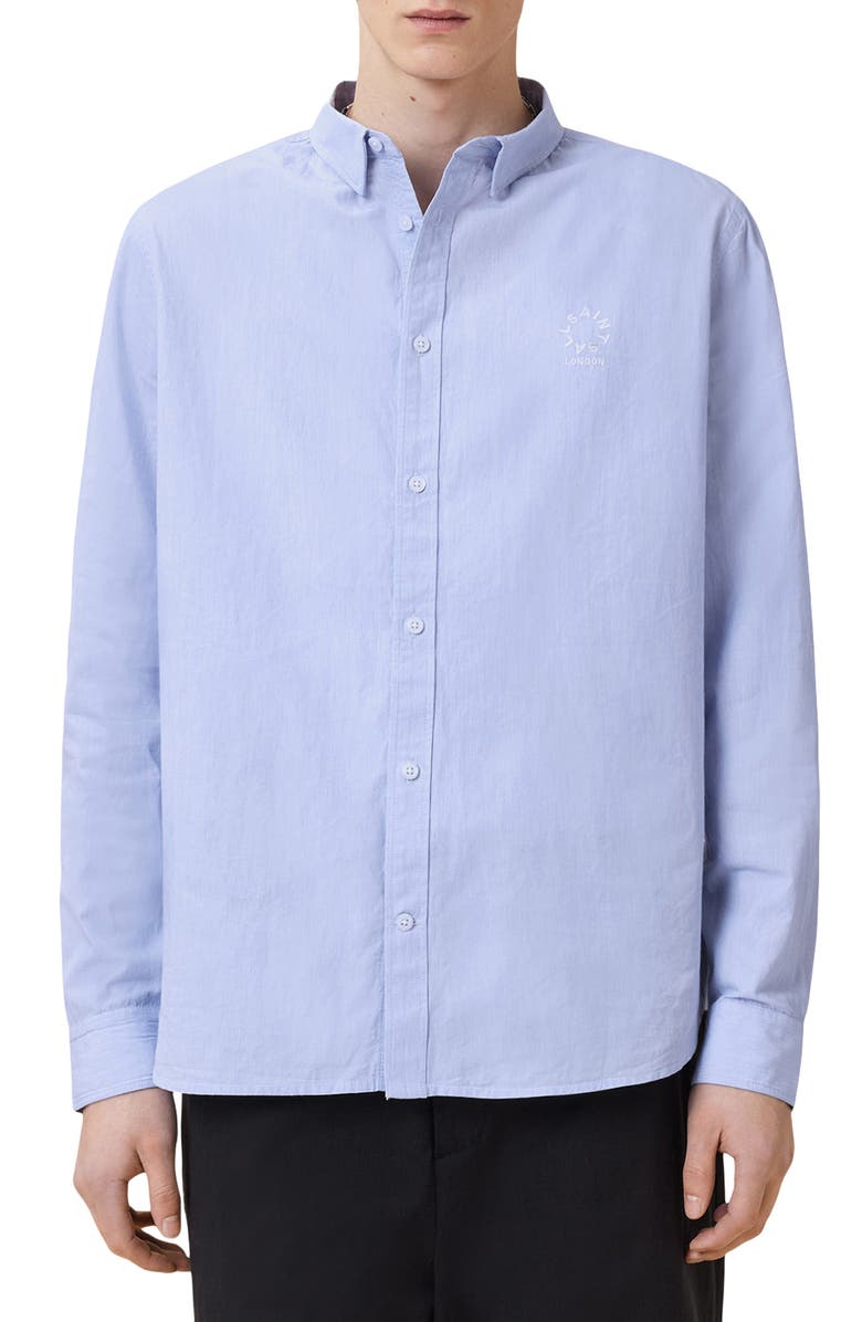 AllSaints Fletcher Pinstripe Cotton Button-Up Shirt, Main, color, 