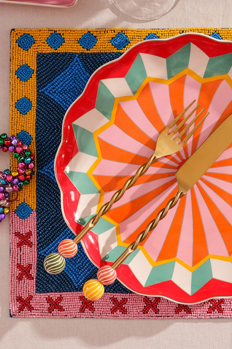 Dadri Beadded Placemat Geometric 12X16 In, Alternate, color, Blue
